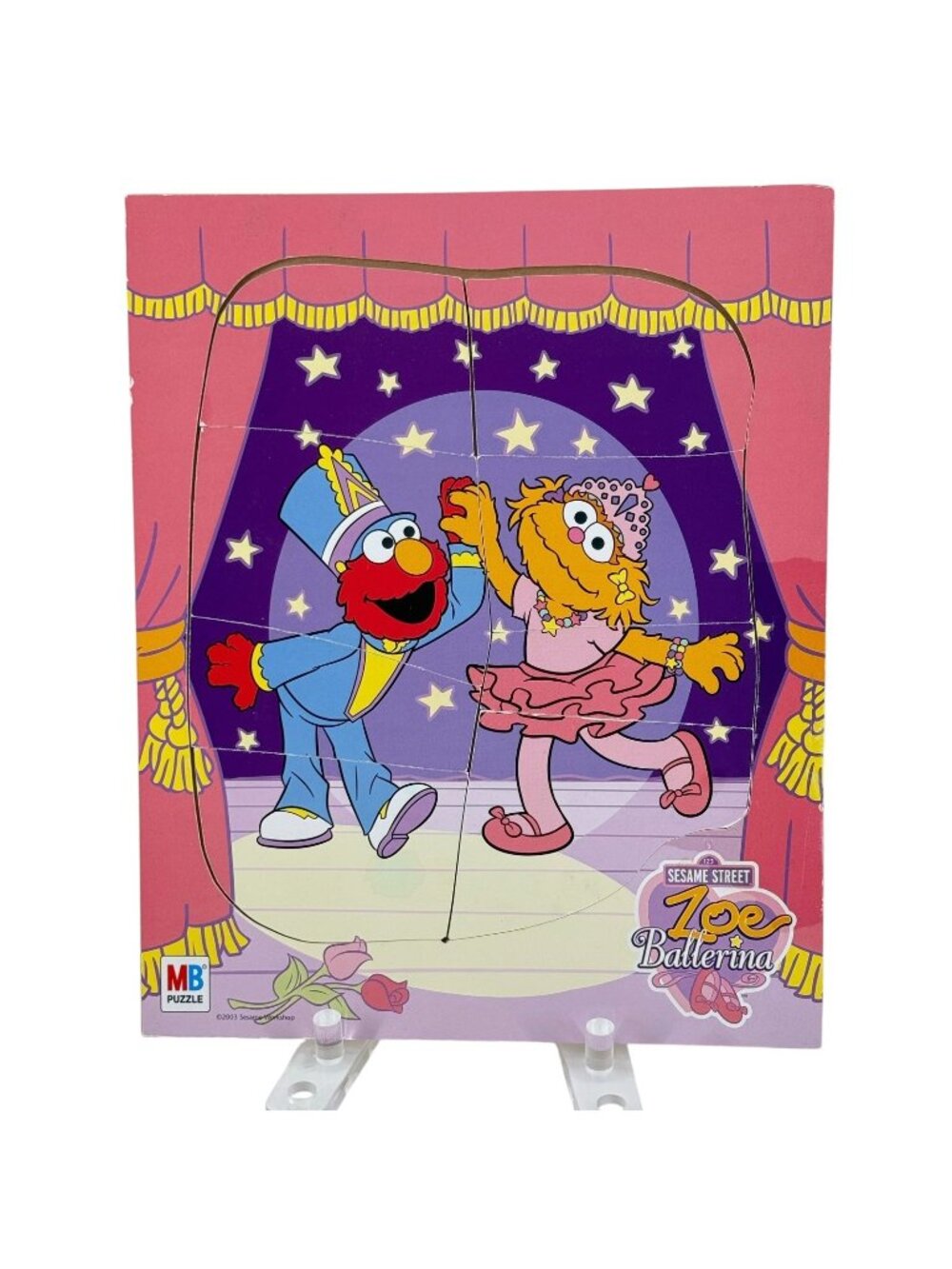 Sesame Street Zoe Ballerina & Elmo Wooden Tray Puzzle 8 Pieces 2003 MB Vintage
